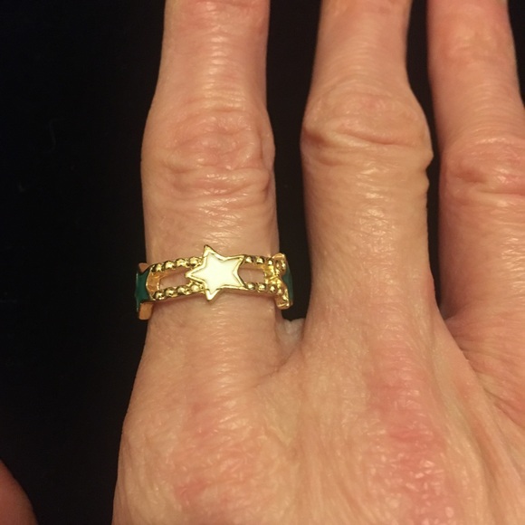 Gold Star Ring with Green and White Accents - Picture 2 of 5